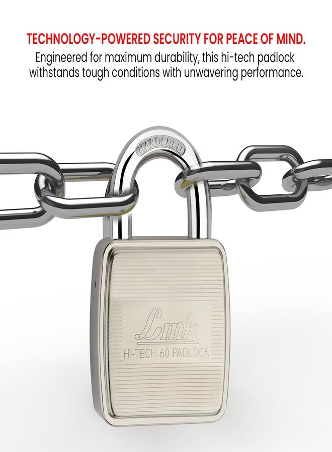 لينك قفل لينك 60 مم مع 3 مفاتيح عالية التقنية | قفل للمنزل، المتجر، المكتب | قفل مقوى | قفل باب (عبوة من قطعة واحدة) - Image 5